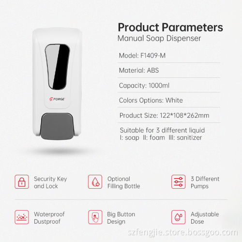 Manual Alcohol Dispenser Commercial Soap Dispenser Hand Sanitizer Machine